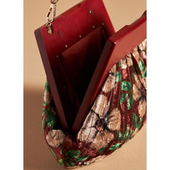 Nwt-Anthropologie Pleated Velvet Clutch - Pink Combo - Picture 3 of 4